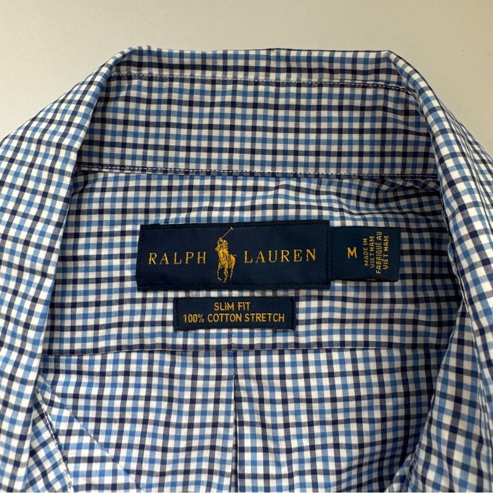 Ralph Lauren Short Sleeve Blue Plaid Button Down Size Medium NWT - Picture 3 of 8